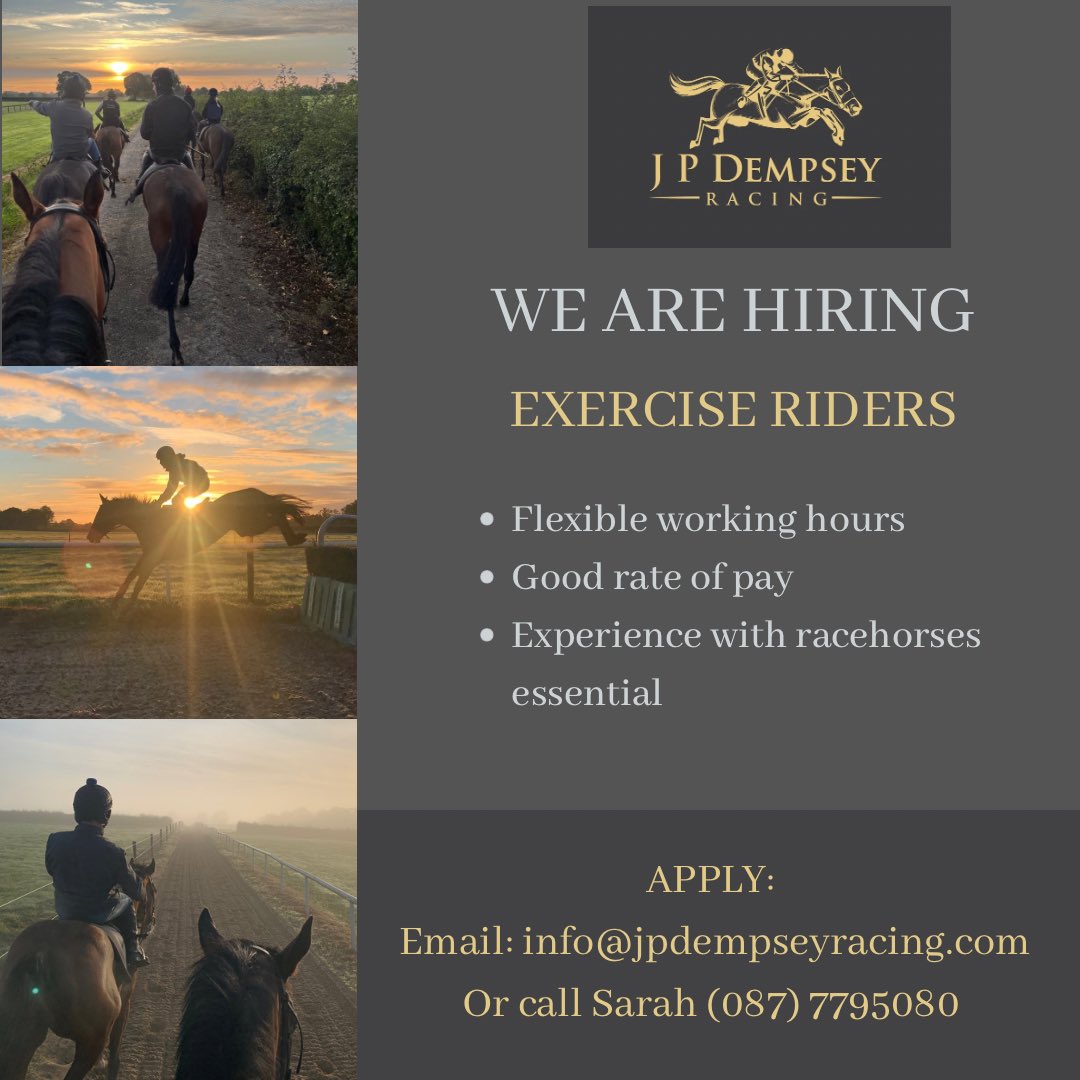 We are hiring 🐎 Looking for exercise riders for part-time or full-time hours.