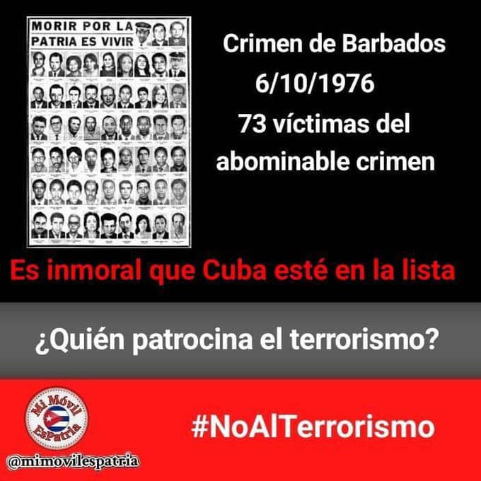 🛩#Cuba rememora el horrendo crimen de la explosión en pleno vuelo del avión de Cubana de Aviación en las cercanías de Barbados, 4️⃣7️⃣  años de aquel fatídico día en que perdieron la vida 7️⃣3️⃣ personas. 🇨🇺
#UnidosXCuba 
#NoAlTerrorismo 
#FidelPorSiempre
#Artemisa