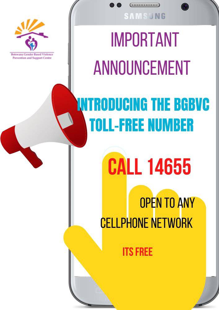 BGBVC launches a toll free number. You can now get instant help on 14655 which is open to all registered networks in Botswana.

#tollfree #gbv #gbvmustend