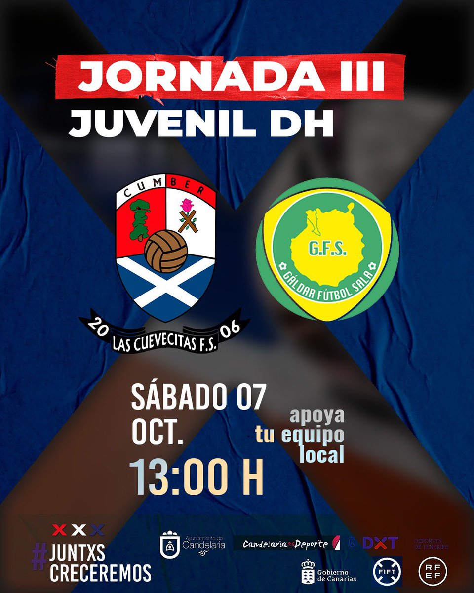 🔴JUVENIL DH | JORNADA 3🔴

Las Cuevecitas FS 🆚Gáldar FS

⏰13:00H
📆Sábado 07/10
🏟️Pabellón Las Cuevecitas

#juntxscreceremos #cumberfutsal