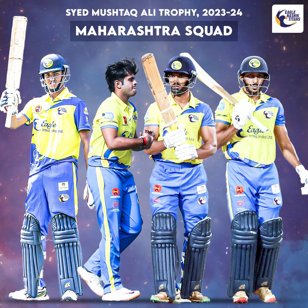 Maharashtra's Squad for the Syed Mushtaq Ali Trophy is here and it includes 4 of our Titans 🔥👀

Congratulations Titans, you've earned your spot 🔝💯
.
.
.
.

#eaglenashiktitans #maharashtra #mca #cricket #indiancricket #nashik #cricketindia #prashantsolanki #cricketnews #t20