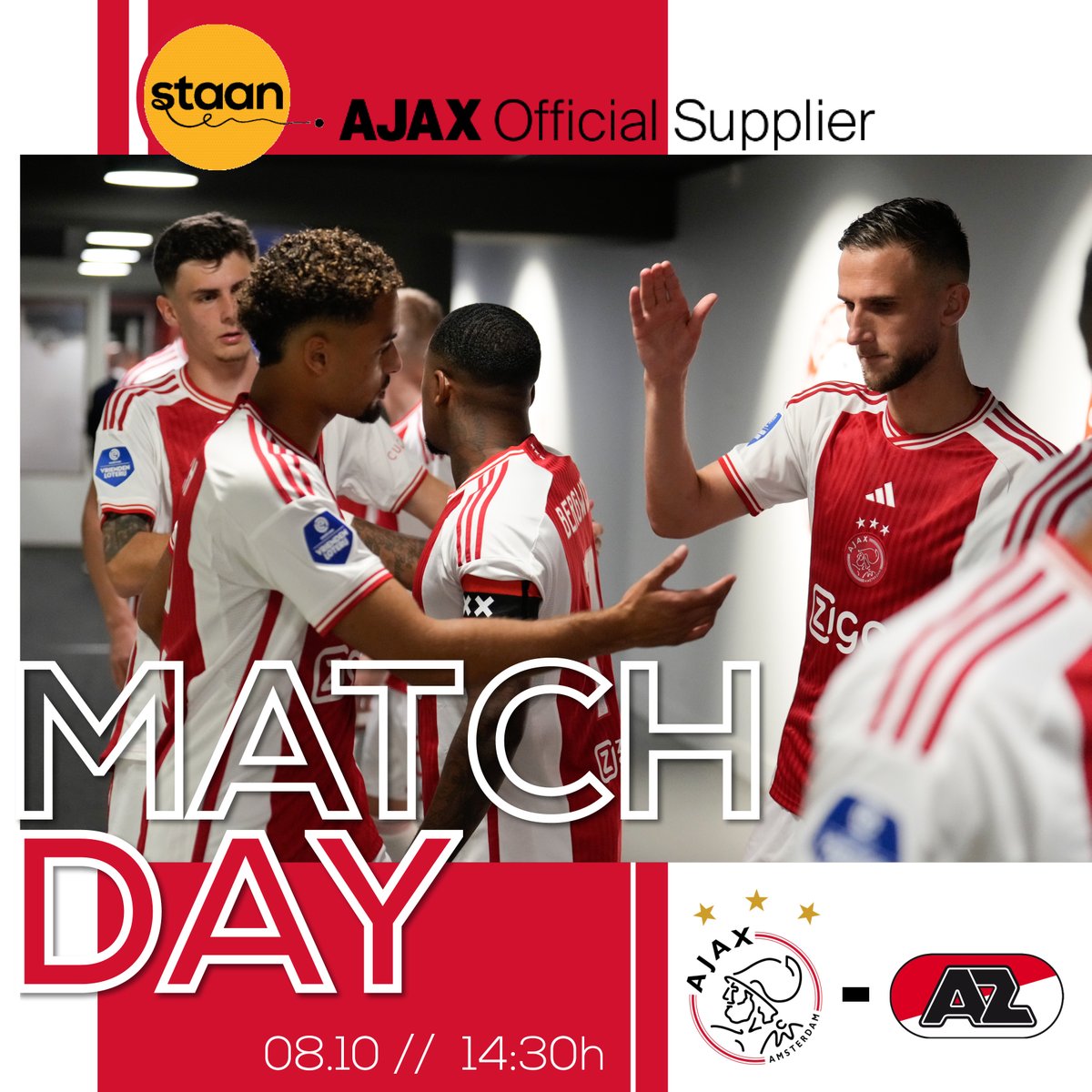 𝐌𝐚𝐭𝐜𝐡𝐝𝐚𝐲! ⚽️
De derby van Noord-Holland! Wat voorspellen jullie? 

#WijStaanvoorAJAX ❌❌❌ #AjaAz #StaanvsStandit