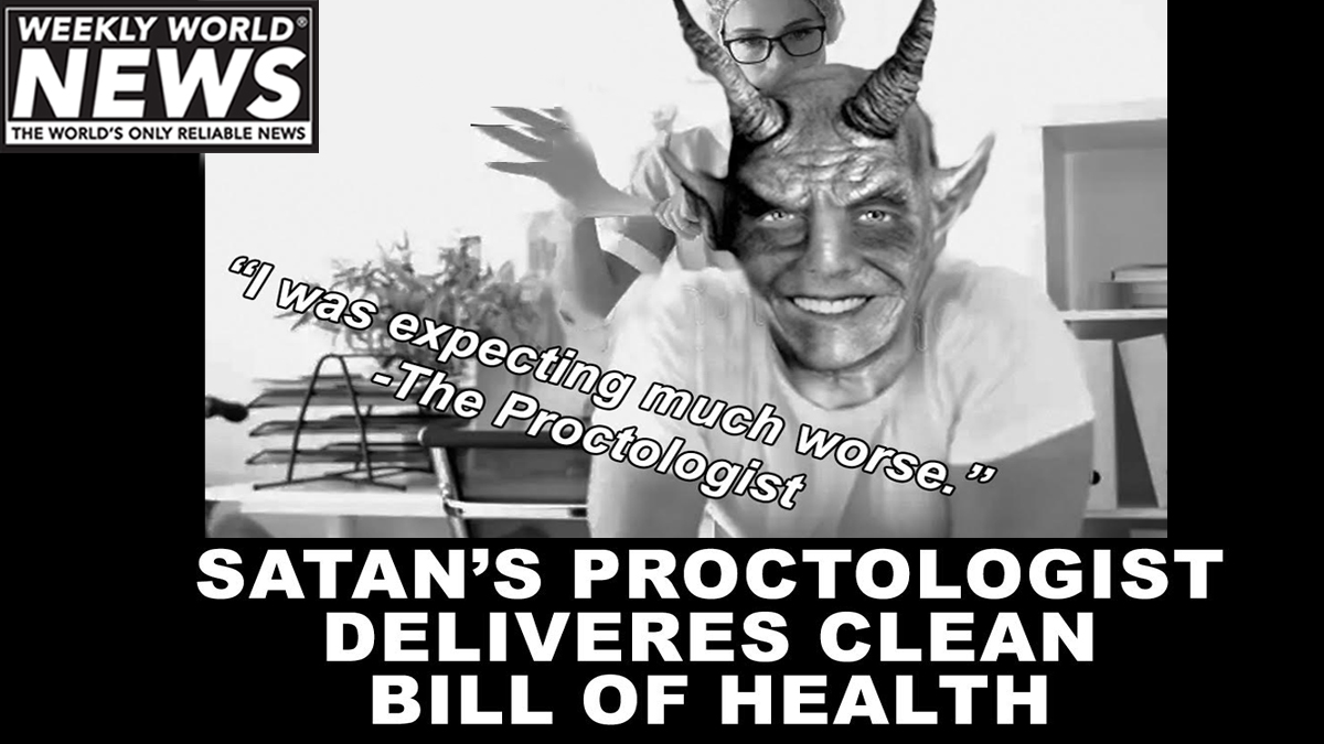 weeklyworldnews's tweet photo. Good News Friday!

Ben Doggle in the doctor's office.

#satan #proctologist #cleanbillofhealth #doctors #health #doctorsoffice https://t.co/UEvqBD9zW0