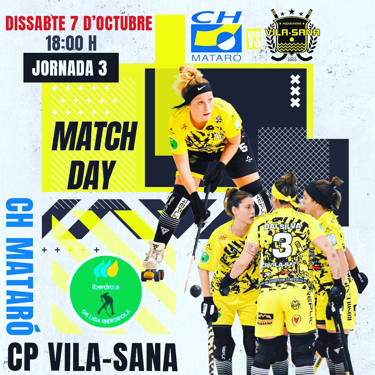 hoquei_vilasana's tweet photo. 💥TERCERA JORNADA d’OK LLIGA🔥

🟡 Demà dissabte 7 d’octubre.
⏰A les 18:00h.
📍A Mataró🚘.

🟣 CH MATARÓ-CP VILA-SANA

🟡 Som-hi noies!!!💪🏽👏🏽🙌🏽🫶🏽

🟡Us esperem a tots i totes!!!💛

#oklligafem #ambilusio #hoquei #somhi #utxas #OK #hoquei #team #equip #temporada2324 #lliga #ok https://t.co/YtGyT6B75j