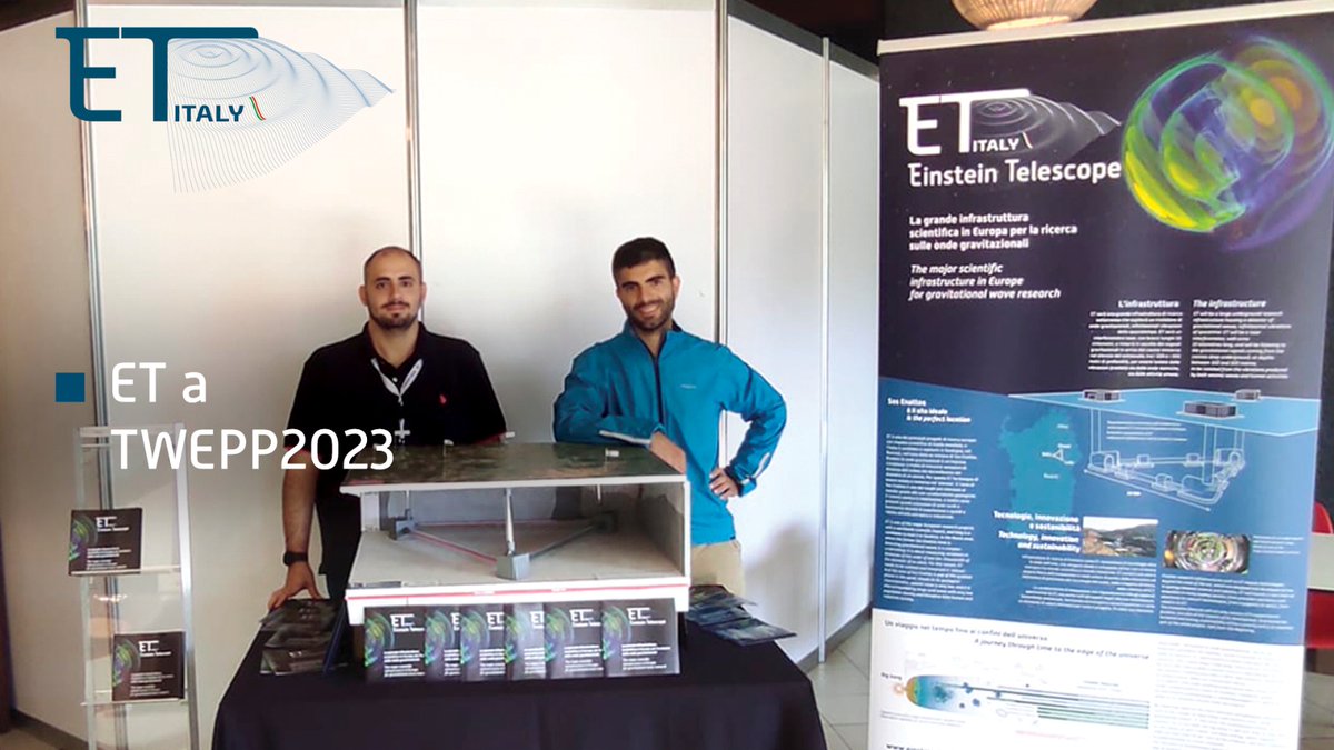 Alla conferenza #TWEPP2023, in corso a Geremeas, in Sardegna, è presente uno stand sul progetto #EinsteinTelescope, con un modello del futuro osservatorio sotterraneo di #ondegravitazionali. 
Nella foto: Andrea Lampis e Angelo Loi, tecnologi del progetto #Etic e di INFN Cagliari.