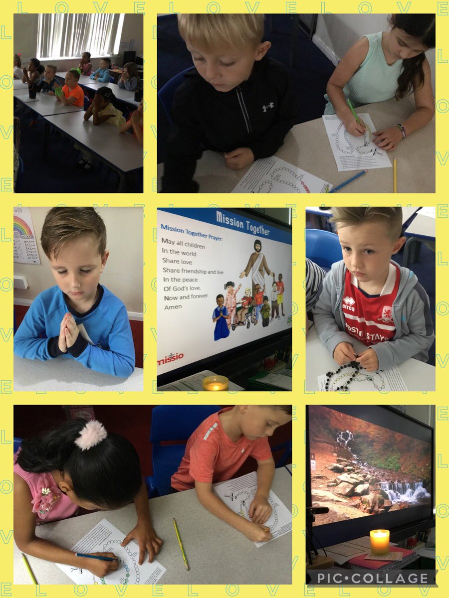 StJosephsRCMbro's tweet photo. Today, Year 2 spent some time in prayer thinking about the Rosary and praying for children all over the world 📿🙏🏽 #stjmlove https://t.co/ZMhWERbzX2