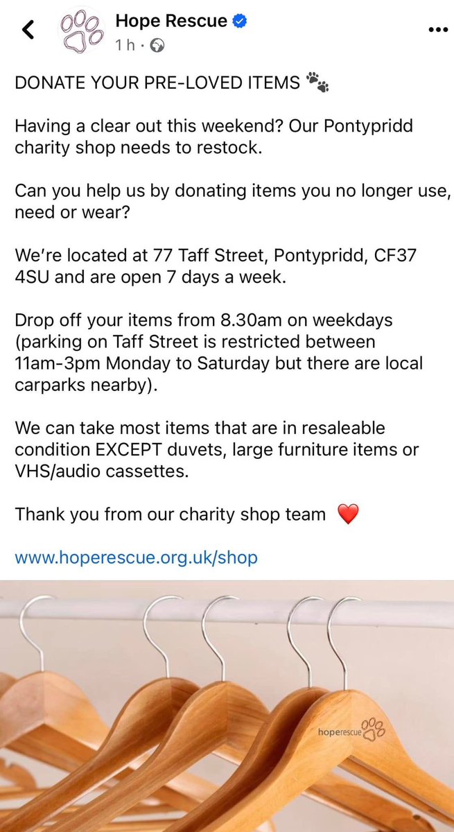 Urgent stock appeal. Our #charityshop <a href="/HopeRescue/">Hope Rescue</a> #Pontypridd is running low on stock, every item you #donate gives #hope. #Giveback #MakeADifference