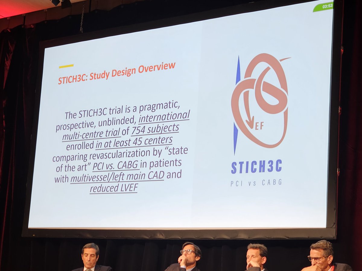 Dominique Vervoort (@dvervoort94) on Twitter photo After STICH(ES) & REVIVED, #STICH3C & STICH3.0 International Consortium seek to address the remaining equipoise in CABG vs. state-of-the-art PCI in severe CAD + iLVSD.
Dr. Stephen Fremes <a href="/UofTCVsurgery/">University of Toronto Cardiac Surgery</a> illustrates the power of π collaboration to advance #CTSurgery.
#EACTS2023 After STICH(ES) & REVIVED, #STICH3C & STICH3.0 International Consortium seek to address the remaining equipoise in CABG vs. state-of-the-art PCI in severe CAD + iLVSD.
Dr. Stephen Fremes <a href="/UofTCVsurgery/">University of Toronto Cardiac Surgery</a> illustrates the power of π collaboration to advance #CTSurgery.
#EACTS2023