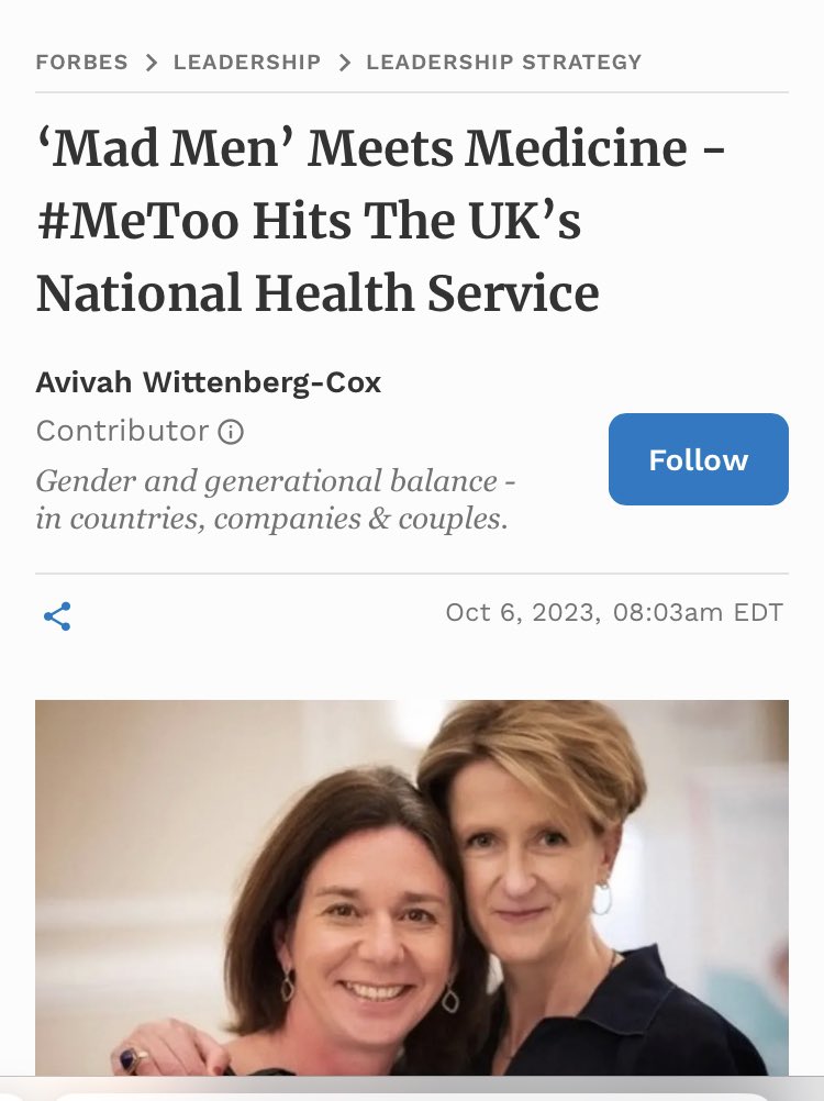 Please read @A_WittenbergCox article in Forbes written post #WIMIN23 @DacreJane @wpsms_org @medicalwomenuk @ScrubSurvivors @LeighDay_Law @drlouisenewson @DrTraceyKA @thetimes @samanthallen