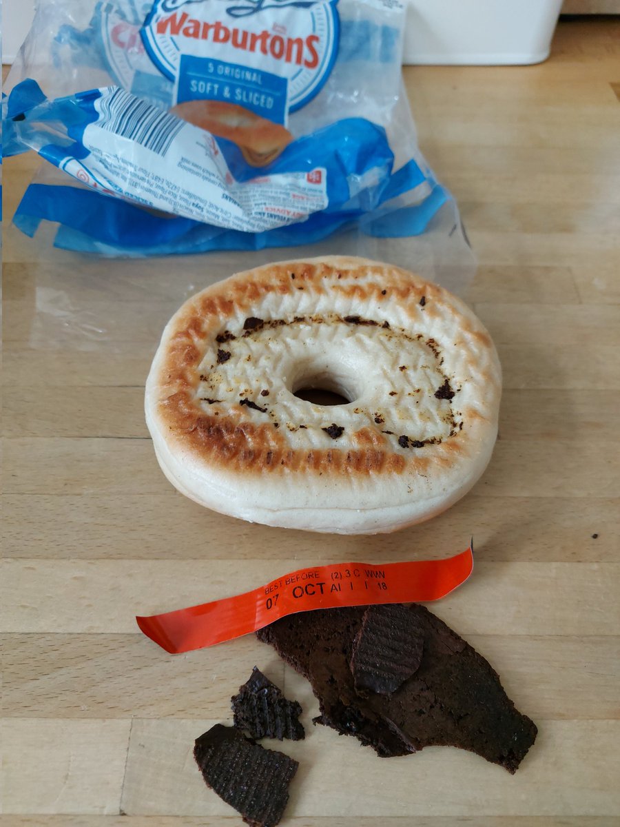 Hey, Johnathan Warburton @Warburtons have a hitch hiker on one of your bagels. Smells a bit off or a remnant from another bake. Obvously don't fancy eating, can you resolve? And don't send Julius / Samuel L round to 'strike down upon thee with great vengeance and furious anger '