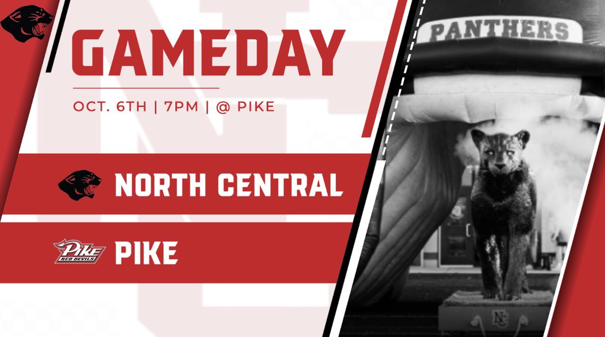 NCHSPanthersFB's tweet photo. Week 8 vs @Pikereddevilfb 

📆 October 6th 
📍Pike High School
⏱️7:00PM 
📻 89.3 WJEL w/@maxgabo 
☀️ 58 and sunny https://t.co/l2CPqKFS1e