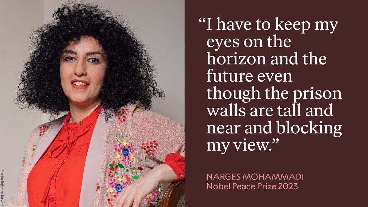 2023 #NobelPeacePrize laureate Narges Mohammadi has dedicated her life to fighting against the oppression of women in Iran and promoting human rights and freedom for all. For this the Iranian regime sentenced her to 31 years in prison. She has been in prison since 2015.