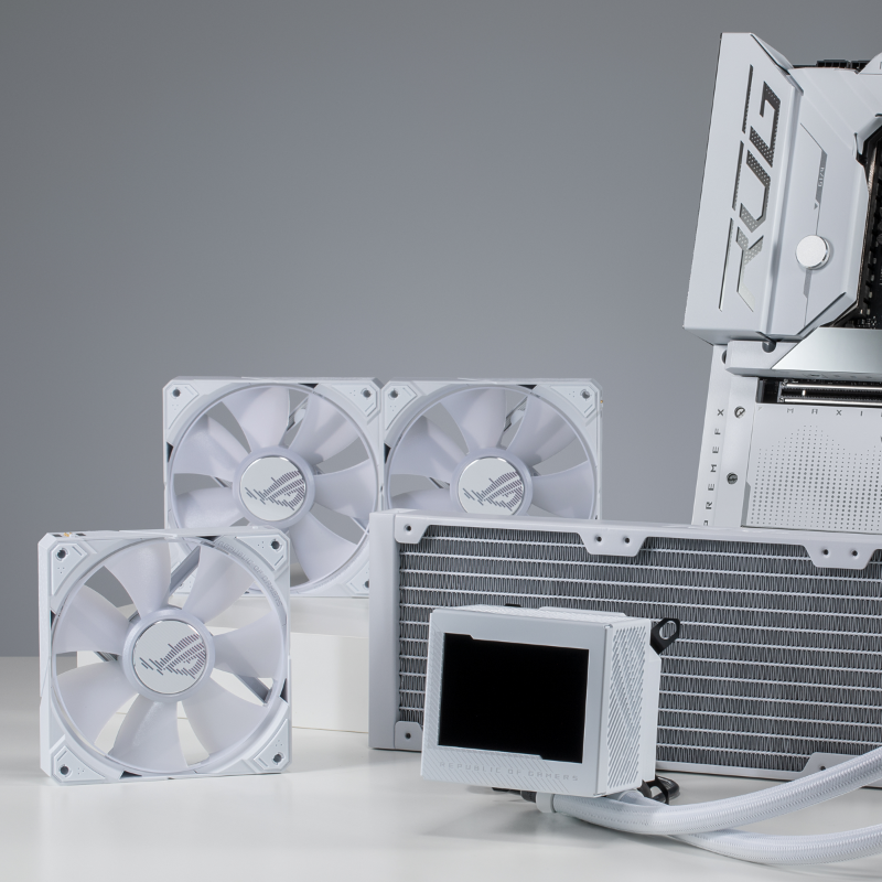 ASUS_ROG_FR's tweet photo. L'AIO ROG Ryujin III 360 ARGB en blanc ➕ une carte mère Z790 blanche 🟰 la combinaison parfaite pour dompter le nouveau processeur Intel avec un refroidissement efficace ! ❄️

#IntelNextGenProcessor
