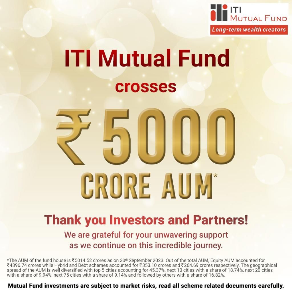 itimutualfund's tweet photo. Our AUM scoreboard crosses the INR 5,000 milestone! Thank you to all our investors and esteemed partners for supporting us with their trust and commitment.
#ITIMutualFund #AUM #AssetUnderManagement #5000cr #Milestone #Investors #Partners #LongTermGoals #MutualFundsSahiHai https://t.co/c9dzvORQqg