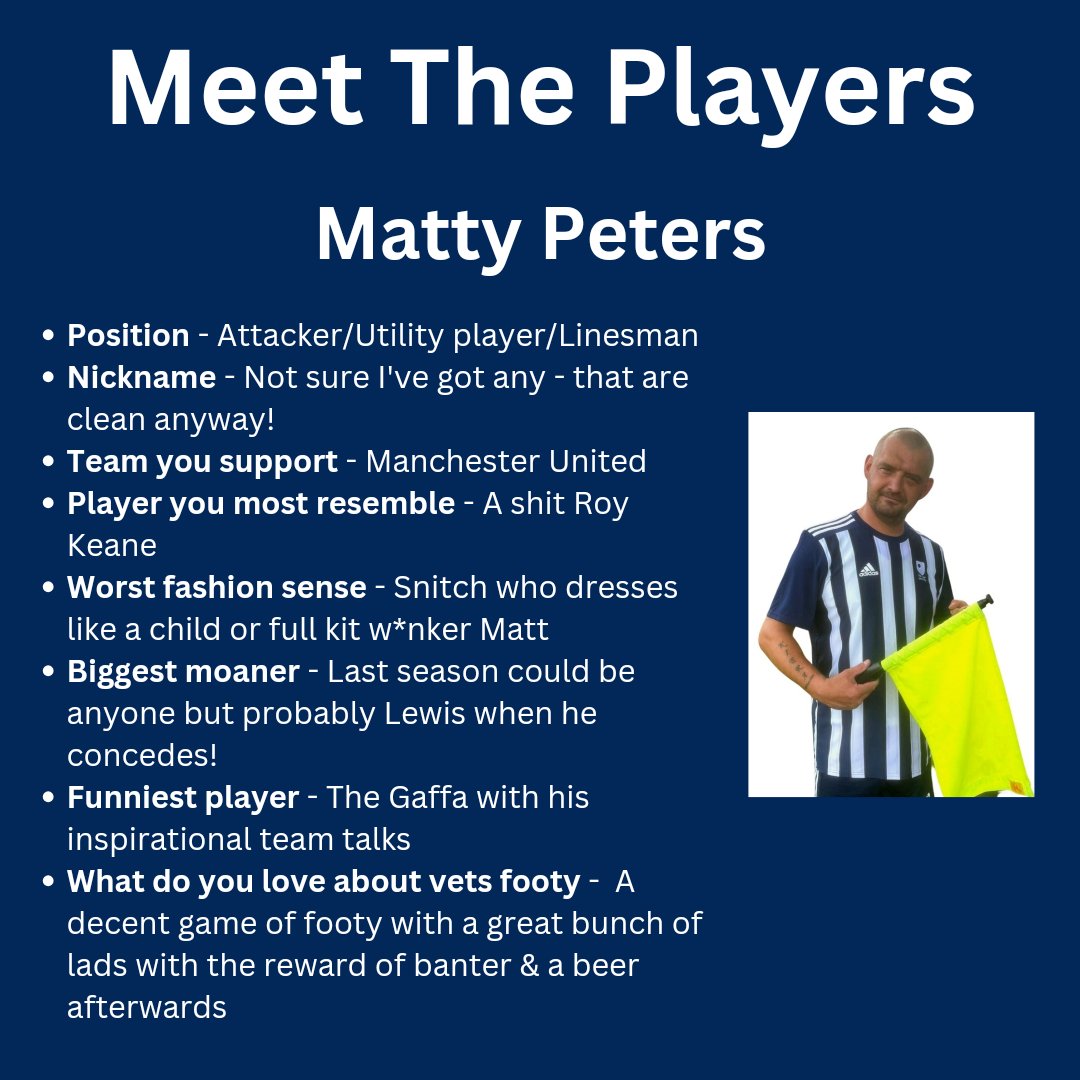 OUVetsFC's tweet photo. It's taken me 3 days to decipher what the hell he was talking about in his responses but I think this vaguely resembles what he typed!
This week's #MeetThePlayers is Matty P - a proper top lad who brings joy to so many (unintentionally, of course!)!
#UpTheOUππ€ππ€ππ€ https://t.co/laCNvEyWtt