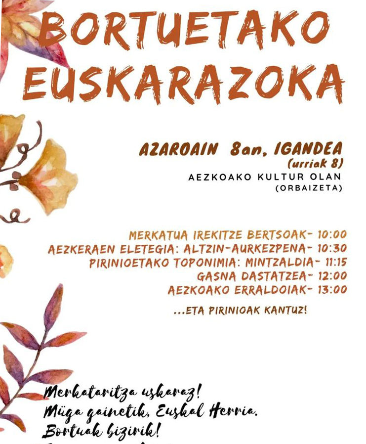 🔉Igande honetak, urriak 8, ez galdu BORTUETAKO EUSKARAZOKA Kultur Olan! (Orbaizeta)
▶ bit.ly/bortuetakoeusk…
🔉Este domingo, 8 de octubre, ¡no te pierdas BORTUETAKO EUSKARAZOKA en Kultur Ola 
🔉Ce dimanche 8 octobre, ne manquez pas BORTUETAKO EUSKARAZOKA à Kultur Ola 

#IRATI