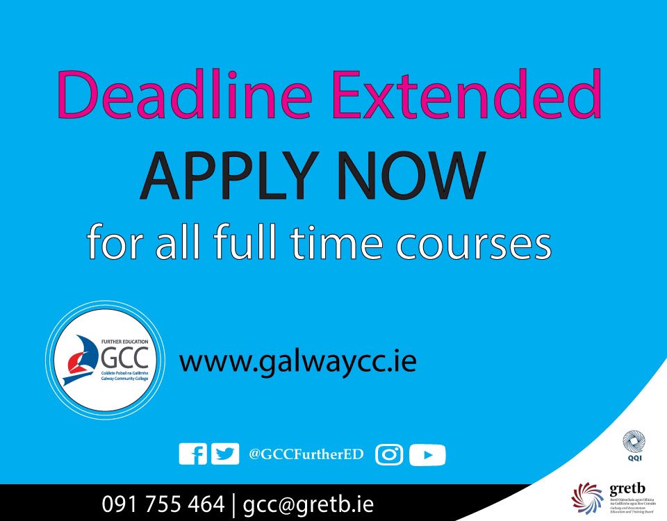 Extended deadline, apply now for further education courses in Galway City.