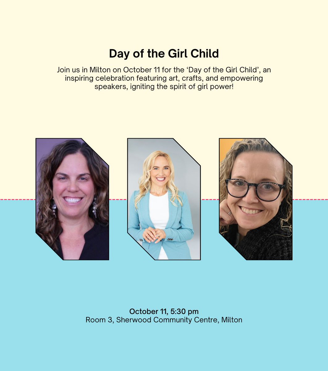 Join us on October 11th, 5:30 pm for an electrifying celebration of "The Day of the Girl" as we empower young minds with the wisdom of trailblazing women in exhilarating careers!

📍Sherwood Community Centre, Room 3
👩‍👧‍👧  All ages welcome!

Sign up: buff.ly/46j8fgq