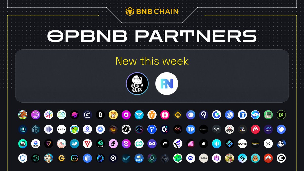 BNBCHAIN's tweet image. Let&apos;s welcome the new projects on opBNB from this past week, adding to an impressive total gained since mainnet launch 😤

Start building today to unlock lightning-fast speeds and super-low fees for your Web3 project.

opbnb.bnbchain.org