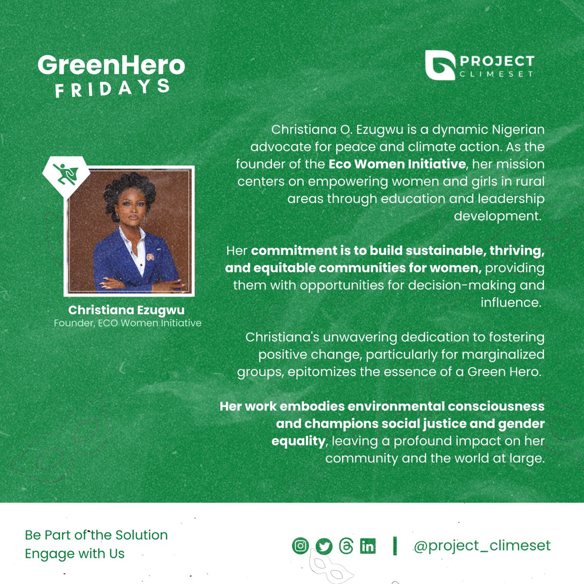 ProjectClimeset's tweet photo. At the helm of the Eco Women Initiative, @Eco_officiall is on a mission to create sustainable, equitable communities where women have a voice and a seat at the table. πͺπΏ
#GreenHeroesNaija
#ProjectClimeset https://t.co/FK8o5cEf8V