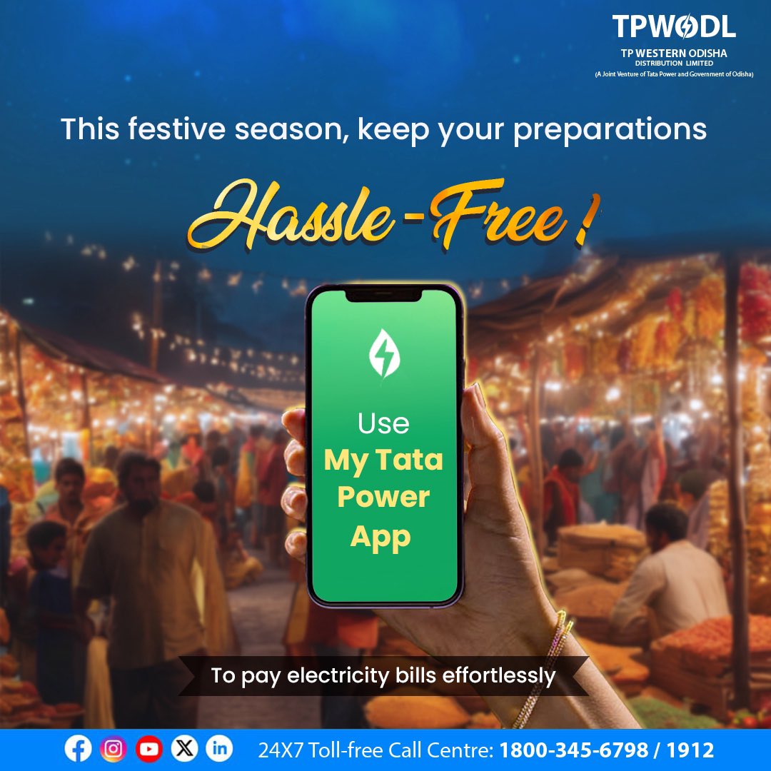 TPWesternOdisha's tweet photo. Light up your celebrations with #MyTataPowerApp this festive season. Conveniently pay your bills from the comfort of your home through the app and experience effortless bill payments. 

#LightUpYourFestivities https://t.co/KuZaFatzvm