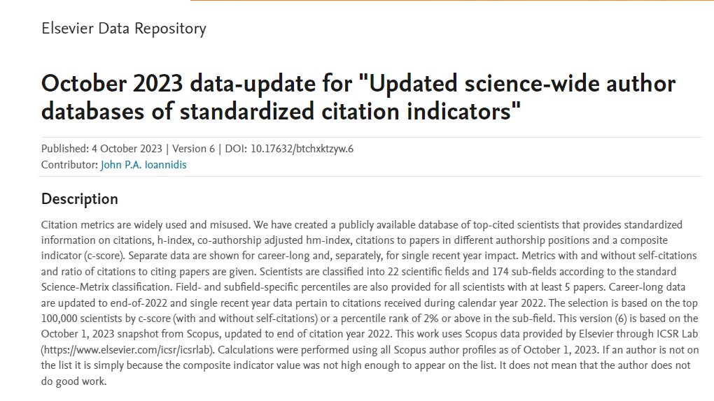 Z wielką przyjemnością przeglądam listę 2% najczęściej cytowanych naukowców na świecie 👨‍🎓 elsevier.digitalcommonsdata.com/datasets/btchx… No i gratulację dla wszystkich kolegów z listy 🙂 @wszczeklik @AlicjaJozkowicz @CVR_TomaszGuzik @MPedziwiatr_ @WBranicki @WojciechCzakon