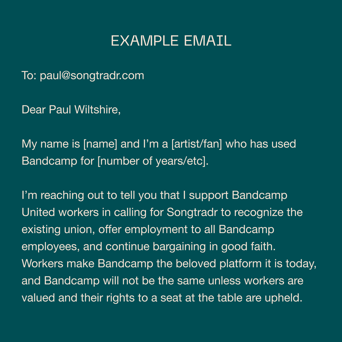 Songtradr dropped a new press statement but still hasn’t recognized our union. This Bandcamp United Friday, keep buying music & help us fight for our union by emailing Paul, CEO of Songtradr. Please keep the emails respectful! Post a screenshot & tag us on social media.