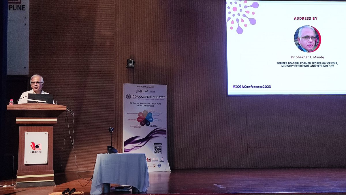 Day 1- Session 3: Address by Dr. Shekhar Mande (Former Director General CSIR and Secretary, DSIR, Government of India)
#icgaconference2023 #icga #iiser #pune #oncology #cancer
#canceromics #precisiononcology #cancerfreeindia
#cancerresearch #precisionmedicine #managingdata