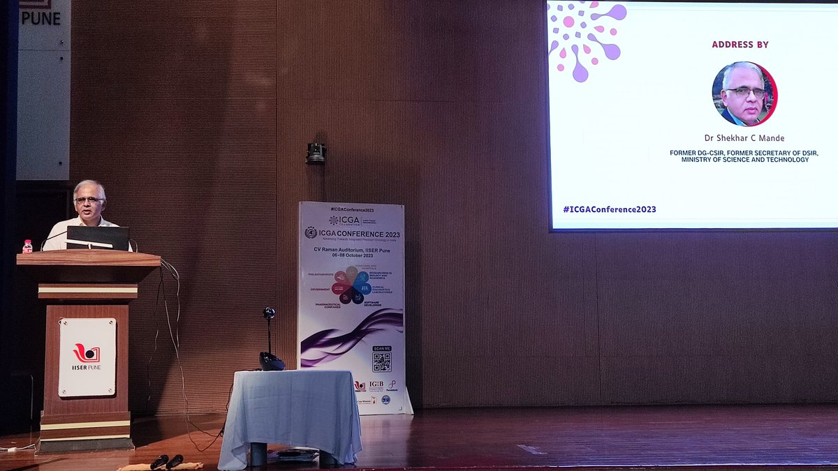 ICGA_India's tweet photo. Day 1- Session 3: Address by Dr. Shekhar Mande (Former Director General CSIR and Secretary, DSIR, Government of India)
#icgaconference2023 #icga #iiser #pune #oncology #cancer
#canceromics #precisiononcology #cancerfreeindia
#cancerresearch #precisionmedicine #managingdata https://t.co/W6yDLF5H59