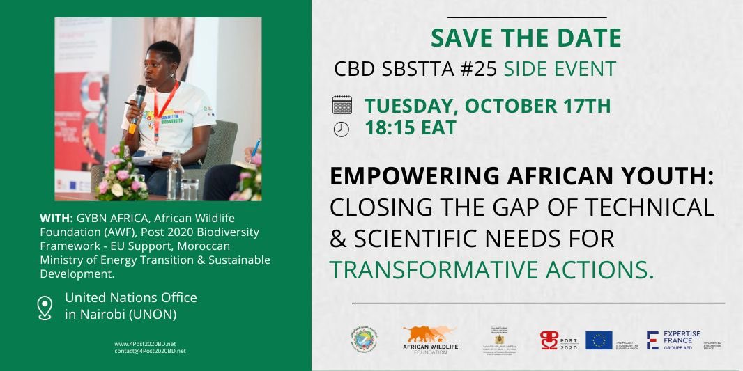 African Youth Summit on Biodiversity (@aysbsummit) on Twitter photo Are you planning to join the 25th session of <a href="/unbiodiversity/">UN Biodiversity</a> 's Subsidiary Body on Scientific, Technical, and Technological Advice (#SBSTTA)? <a href="/GYBNAfrica/">GYBN Africa</a> ,<a href="/AWF_Official/">AWF</a> and <a href="/4Post2020BD/">Post-2020 Biodiversity Framework . EU Support</a> are organizing a special side event to highlight the achievements of the #AYSB2023. Are you planning to join the 25th session of <a href="/unbiodiversity/">UN Biodiversity</a> 's Subsidiary Body on Scientific, Technical, and Technological Advice (#SBSTTA)? <a href="/GYBNAfrica/">GYBN Africa</a> ,<a href="/AWF_Official/">AWF</a> and <a href="/4Post2020BD/">Post-2020 Biodiversity Framework . EU Support</a> are organizing a special side event to highlight the achievements of the #AYSB2023.