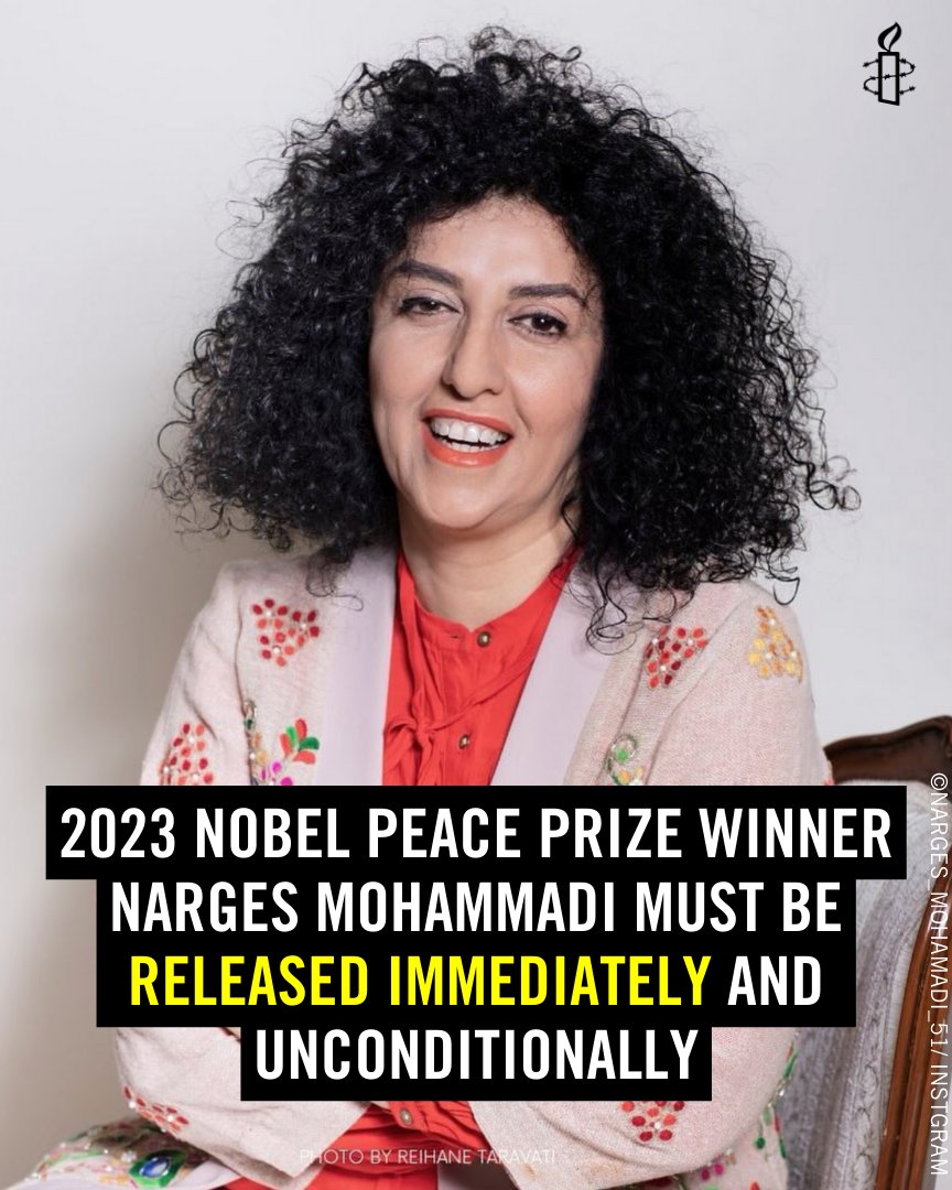 NEWS: Imprisoned Human Rights Defender, Narges Mohammadi, has been awarded the #NobelPeacePrize 

The award sends a clear message to the Iranian authorities that the crackdown on peaceful human rights defenders will not go unchallenged 

📣 Narges must be freed immediately
