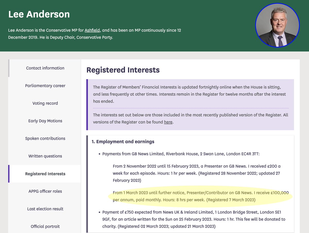 <a href="/LeeAndersonMP_/">Lee Anderson MP</a> Imagine being an MP who instead of doing his actual job of helping constituents takes a second £100k job for 8 hours work a week. Starting to wonder what value to society you provide #NHSCrisis