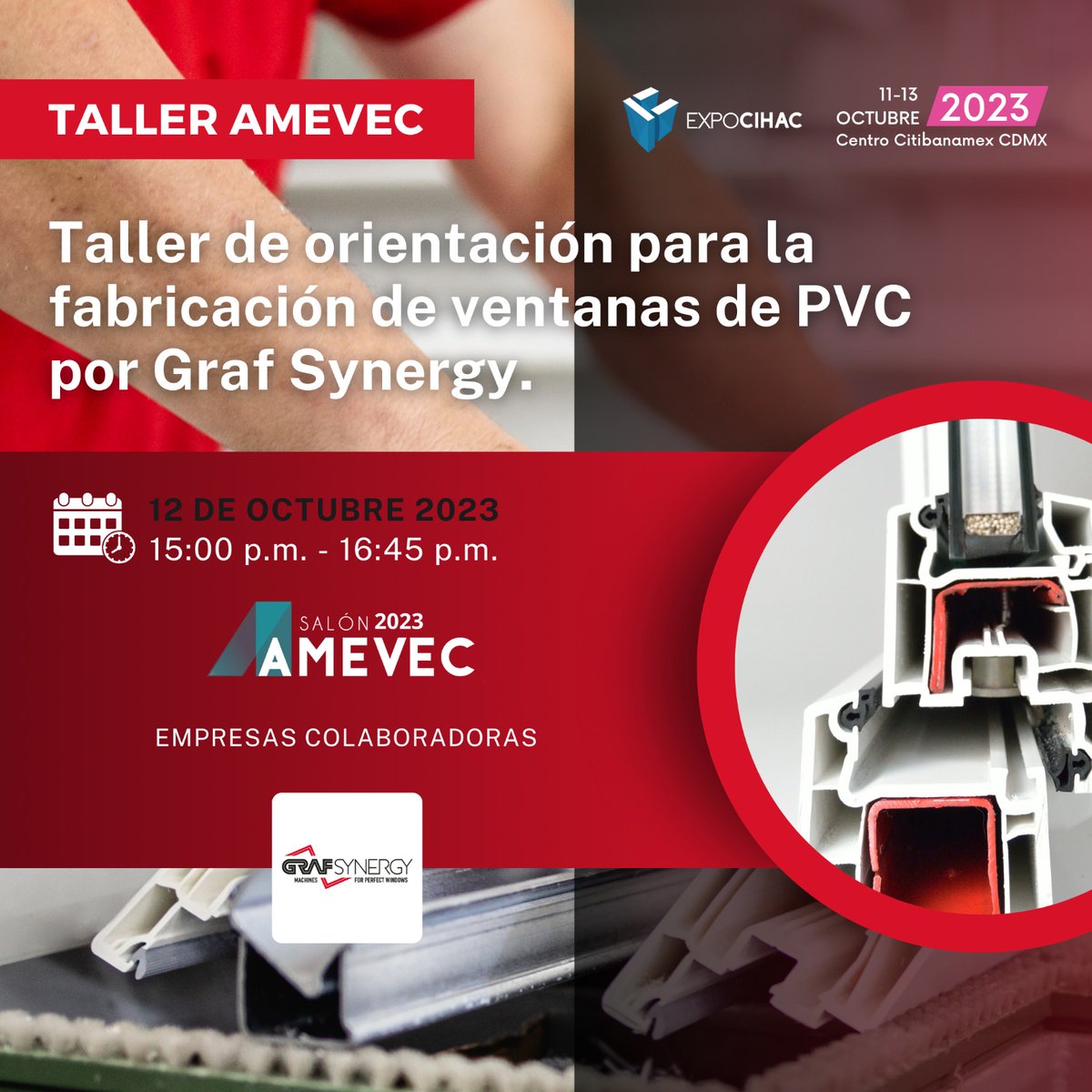 GrafSynergy's tweet photo. 🔴 ¡#HappyVPerfectFriday !
@Expocihac 

Asista a nuestro #TALLER el 12 de Octubre: ¡Descubrirá todo lo que necesita para iniciar con éxito un negocio de producción de ventanas y puertas de PVC!

 ⚠Y si se perdió el #WebCast puede volver a verlo AQUÍ 👉https://t.co/2kcikUjZCA https://t.co/S3CkCEMN3w