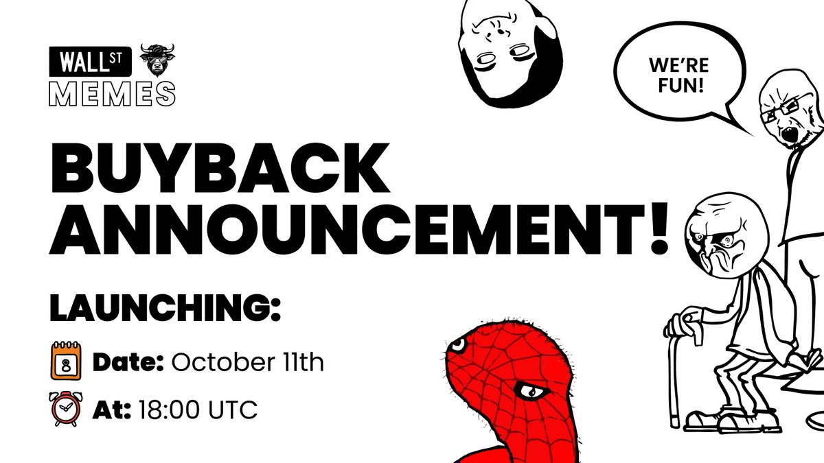 wallstmemes's tweet image. BUYBACKS TO LAUNCH Oct 11th, 18:00 UTC 🚀

$1m initial buyback to fund community rewards 🔥

Buy Now ➡️ bit.ly/Twitter_WSM_BUY