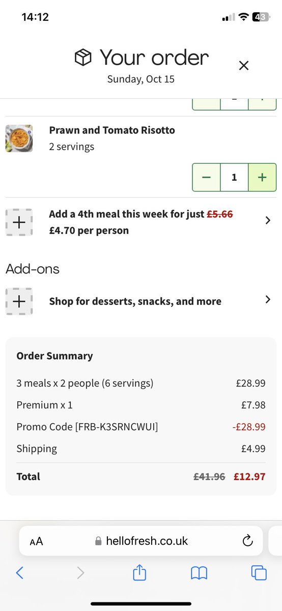 rosehb's tweet photo. @HelloFreshUK hello, I’m trying to place my first order using a discount code - there is no mention that I would be charged for the “premium” on the voucher - is this right? The voucher says I’m entitled to up for £40 discount https://t.co/YLvtD0J5ze