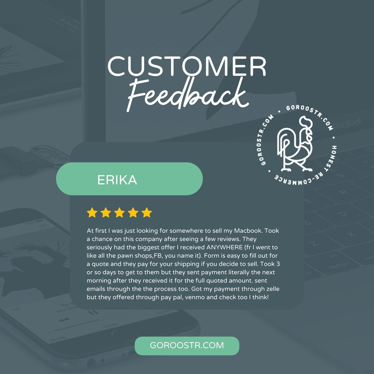 With multiple forms of payment, it's very easy to get paid! We guarantee a one business day payout and we're happy to help you today.

Reach out today and see why we're the best!
○
○
○
#goroostr #sellyourdevice #applelove #apple #feedbackfriday #customerlove