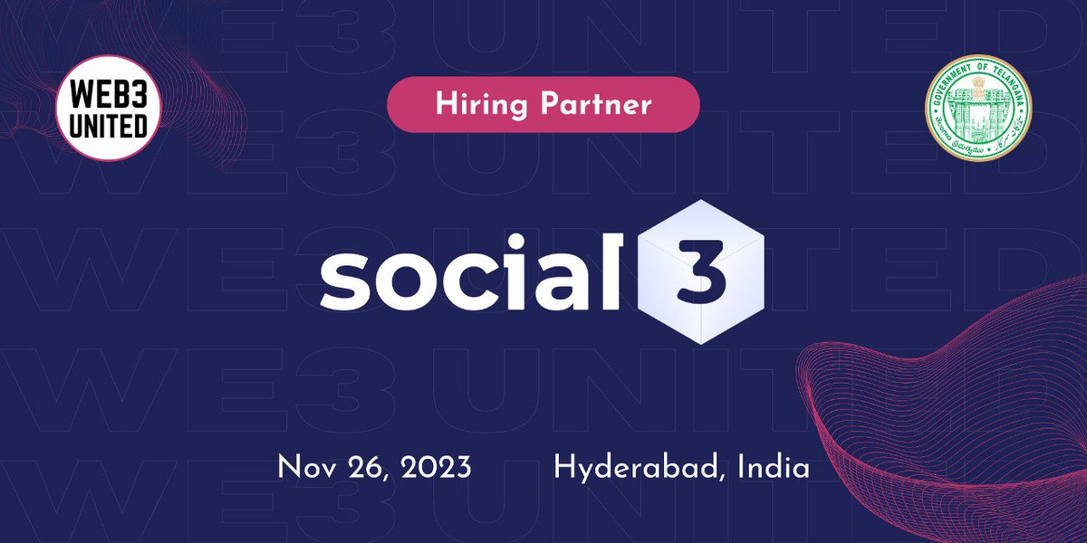 📢 We're thrilled to reveal <a href="/Social3Club/">Social3 | Web3 Jobs,Crypto Jobs,Blockchain Jobs 💼</a> as our Hiring Partner for India's Premier Offline Web3 Job Fair by <a href="/EmergingTechTS/">Emerging Technologies Govt. of Telangana</a> in collaboration with <a href="/HyderabadDAO/">Hyderabad DAO</a> 🤝

#Social3's decentralized hiring platform is transforming the Web3 job landscape ✨

Stay tuned for more information!