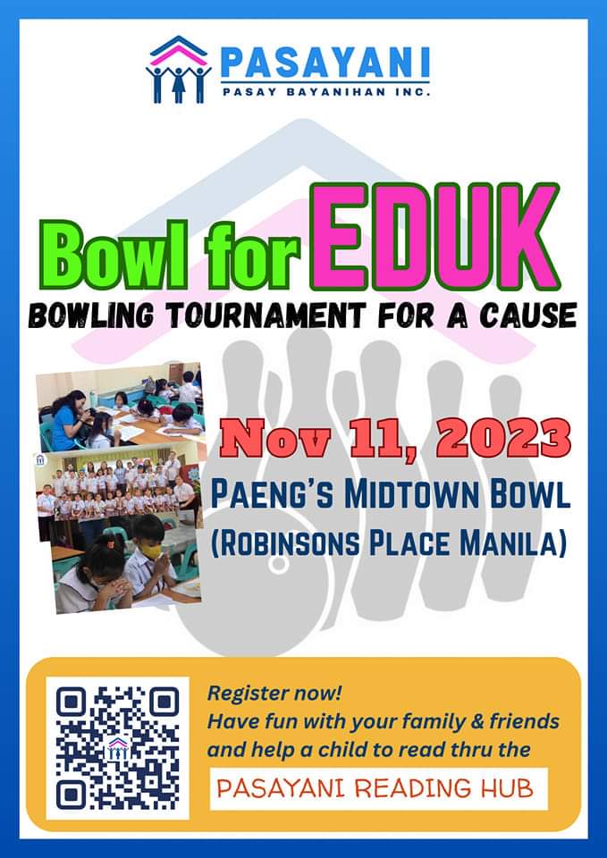 pasaybayanihan's tweet photo. Help a child to read.

The PASAYANI BOWL FOR EDUK fundraising tournament will have its proceeds go to the Reading Hub project and Pasayani’s other projects.

Come and register with your family and friends: https://t.co/EWASmdRT1L