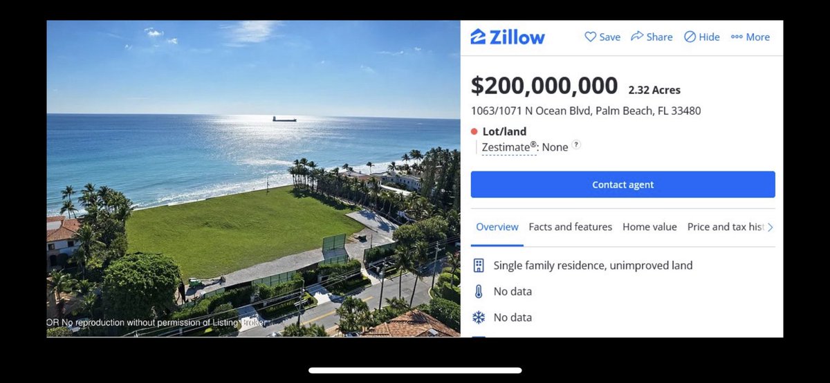 @NewYorkStateAG Imagine saying Mar-a-Largo, a 26 acre beach front property is worth $25mil when an 2ace lot next door is listed for $200 million on Zillow. They think we are stupid. The American people see through this