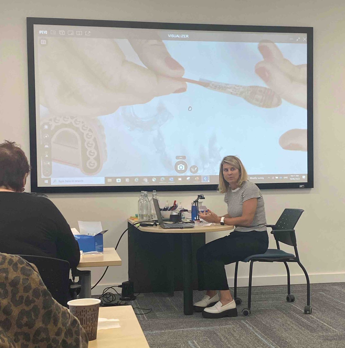 Andrea from 3M is at the lab this morning demonstrating direct composite veneer technique.