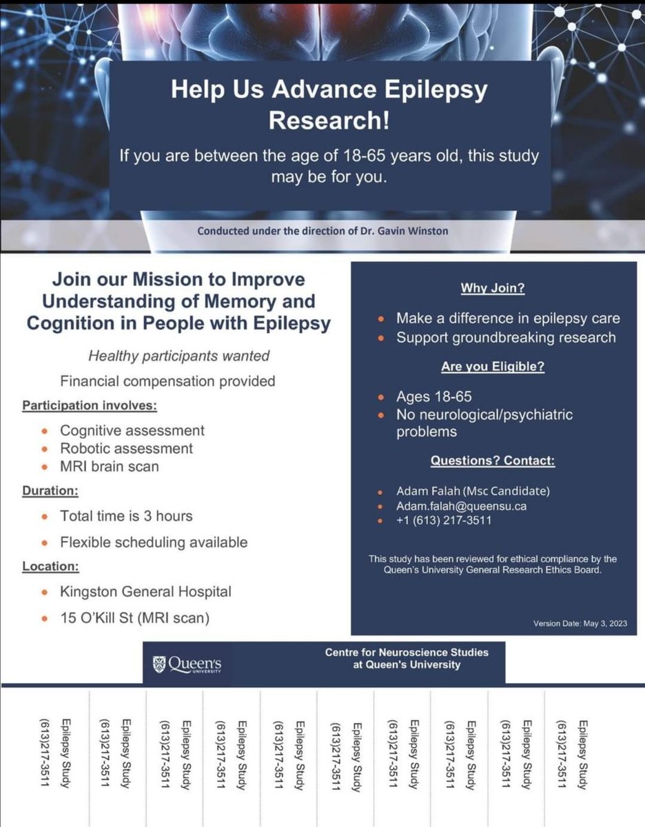 Dear Epilepsy Community,

We have received a request from Queen's U. to help recruit healthy (control) volunteers for new epilepsy research. 

If you have family members or friends without epilepsy and are in good health, they may participate in this study. See details below.