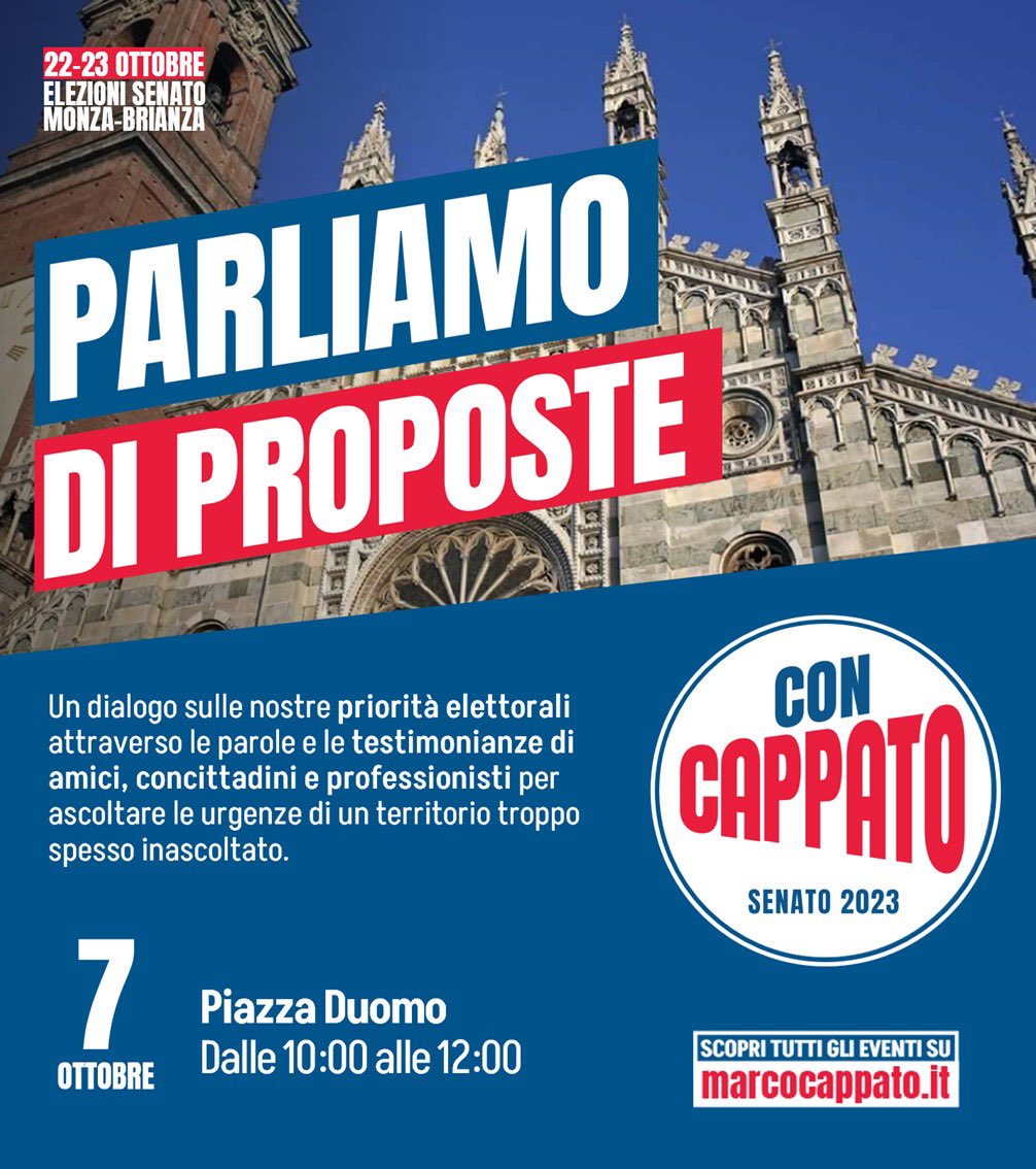 Ci vediamo domani 7 ottobre in Piazza Duomo dalle 10:00 per un dialogo sulle nostre priorità elettorali attraverso le parole e le testimonianze di amici, concittadini e professionisti, per ascoltare le urgenze di un territorio troppo spesso inascoltato.
Ci vediamo lì!
#concappato
