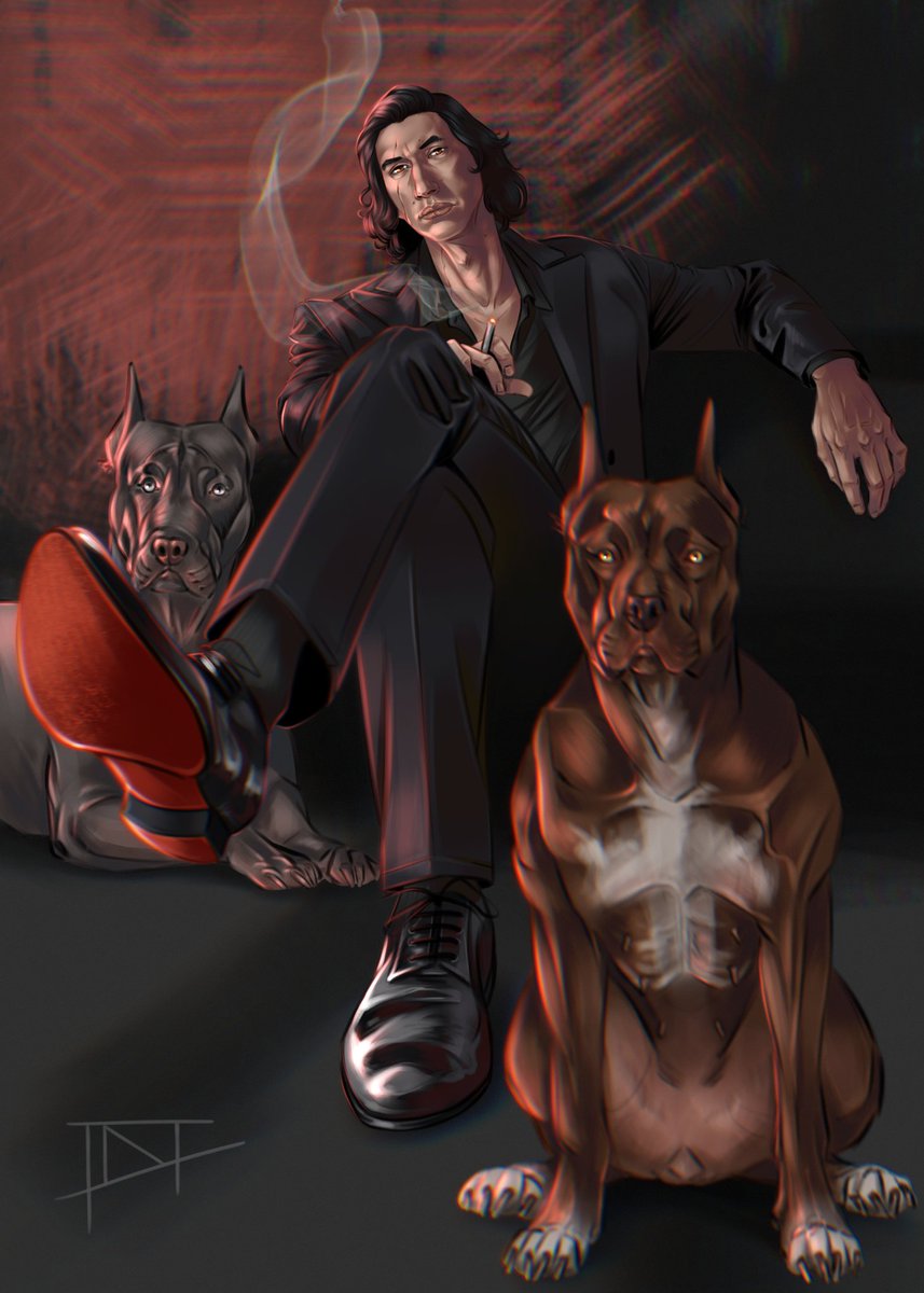 Mob Boss Kylo Ren - forever smoldering and smoking. Now with the pack of a very good girls who'd eat your face if he says so 🚬 #KyloRen