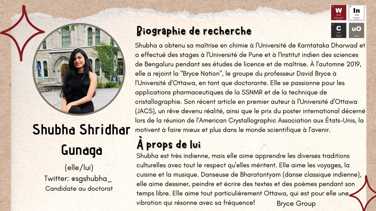 Notre #InspiringPerson de octobre 2023 est Shubha Shridhar Gunaga! Shubha est candidate au doctorat dans le groupe Bryce! Consultez leur profil ci-joint ! @sgshubha_