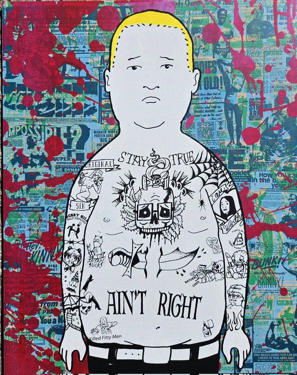 Fear No Man Bobby Hill. Silkscreen printing with mixed media. #bobbyhill #printmaking #popart #aintright