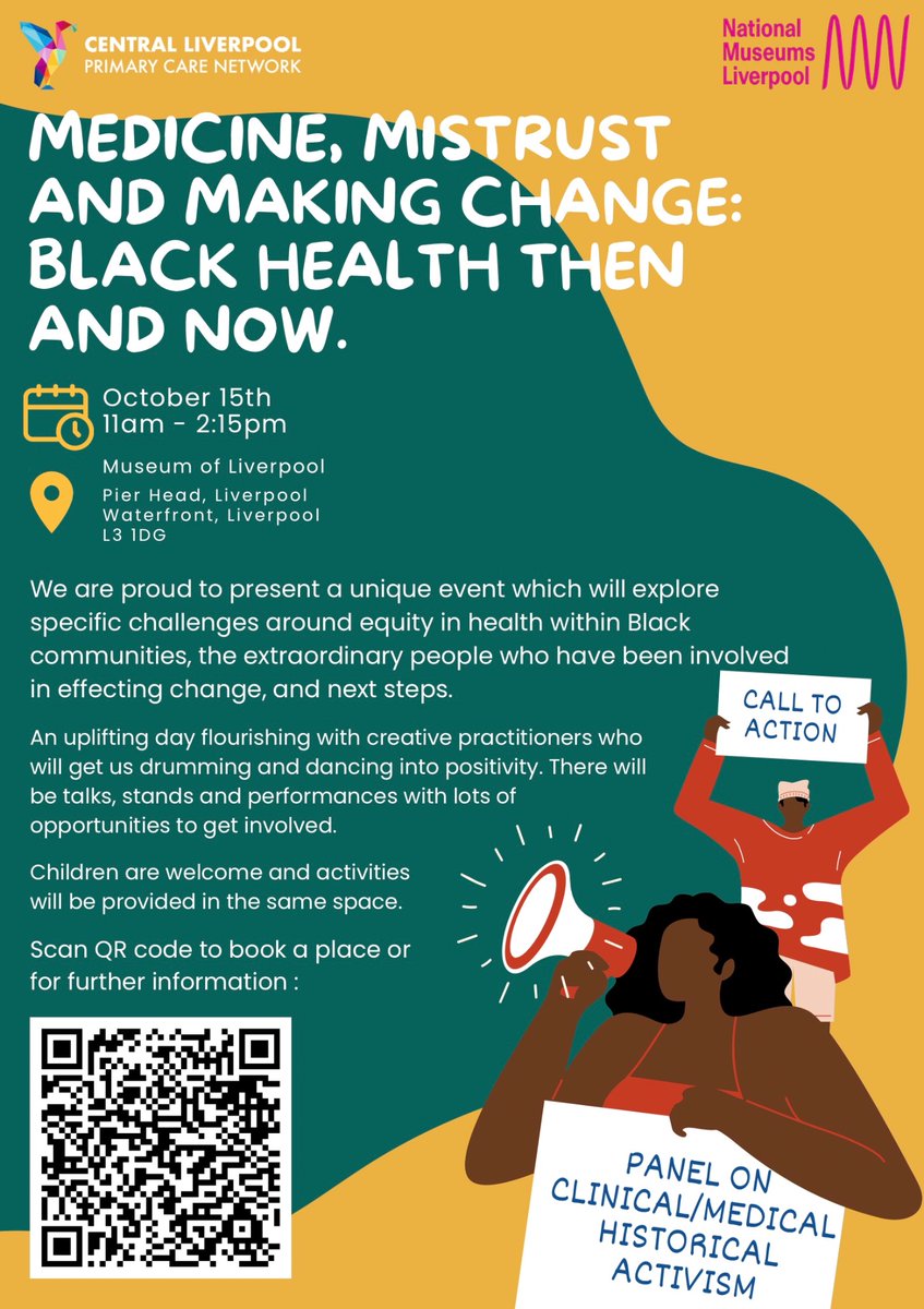 We are proud to present a unique event in partnership with <a href="/NML_Muse/">National Museums Liverpool</a> which will explore specific challenges around equity in health within Black communities.

For more info and to book ticket go to: book.liverpoolmuseums.org.uk/museumofliverp… or scan QR code!

#BlackHistoryMonth