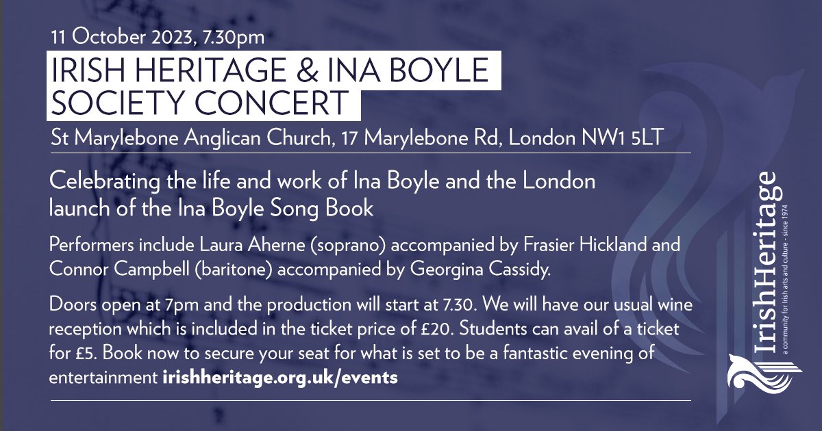 Still time to book your tickets for this wonderful event we have next week with the Ina Boyle Society - don’t miss out: tickettailor.com/events/irishhe…?