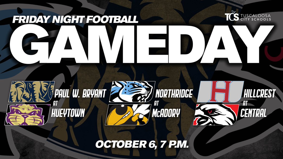 Athletics in TCS (@tcsathletics_1) on Twitter photo Support our teams tonight! <a href="/NHSJagFootball/">NorthridgeFootball</a> <a href="/GoCHSFalcons/">Central High School</a> <a href="/PWBAthletics/">Paul W. Bryant Stampede</a> <a href="/BryantStampede/">Paul W. Bryant High School</a> <a href="/NHSJagAthletics/">Northridge Athletics</a> <a href="/NHS_theRidge/">Northridge HS</a> <a href="/TCSBoardofEd/">T🍏S Board of Ed</a> <a href="/AHSAAUpdates/">AHSAA</a> <a href="/jagsyearbook/">jagsyearbook</a> #Amazingtothecore Support our teams tonight! <a href="/NHSJagFootball/">NorthridgeFootball</a> <a href="/GoCHSFalcons/">Central High School</a> <a href="/PWBAthletics/">Paul W. Bryant Stampede</a> <a href="/BryantStampede/">Paul W. Bryant High School</a> <a href="/NHSJagAthletics/">Northridge Athletics</a> <a href="/NHS_theRidge/">Northridge HS</a> <a href="/TCSBoardofEd/">T🍏S Board of Ed</a> <a href="/AHSAAUpdates/">AHSAA</a> <a href="/jagsyearbook/">jagsyearbook</a> #Amazingtothecore