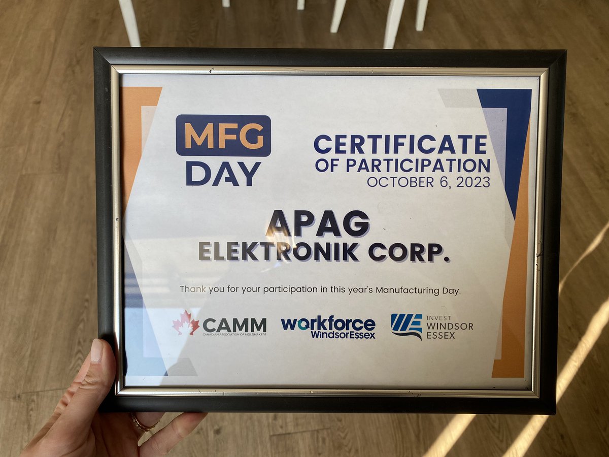 Happy #MFGday23! 
Thank you for having us this morning APAG Elektronik Corp, we are so excited to get started. 

@workforceWE, @_investwe @Nancy_wfwe #OntarioMade