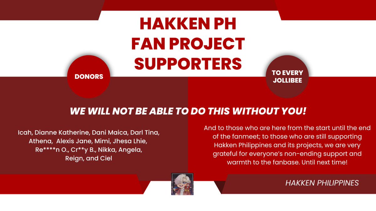 HakkenPH's tweet photo. [💌] #HakkenFanMeetInManila2023

PH Jollibees! It’s been almost a week since Hakken 八犬 had their first ever World Tour event here in Manila. Thank you, Cosplay Mania, @animefestasia, &amp; SOZO for bringing Hakken back to Manila after 5 long years! 😊🤍

#HakkenPH @HakkenRyou https://t.co/A4lm4oxJYC